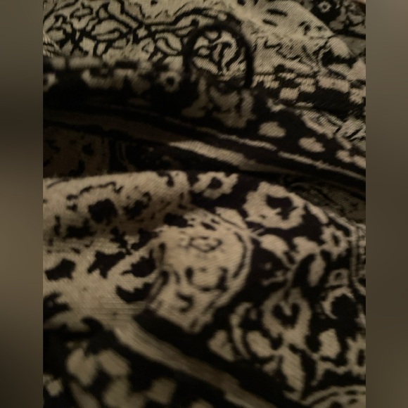 Lucky Brand Black Tan Midi Long Slv V neck Dress Pockets Tribal Boho Festival S - Picture 12 of 12